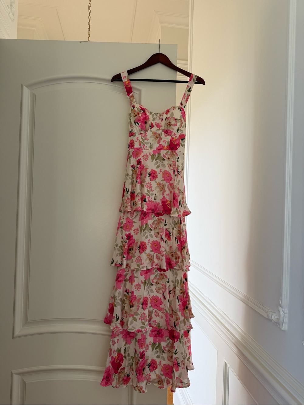 Floral Pink Tiered Maxi Dress - Women's Summer Sundress